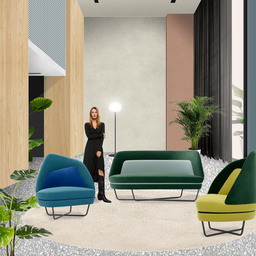 Bixib Two-Seater Sofa – Geometric Fabric Design by Luca Alessandrini