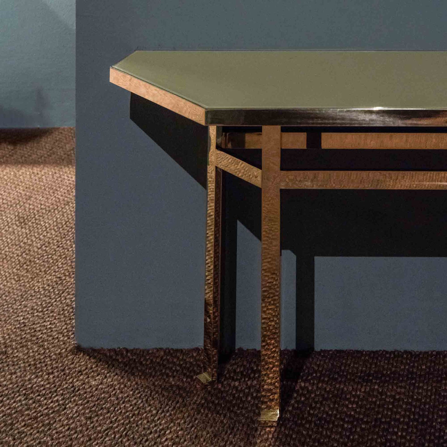 Holo Console Table by Purho – Italian Designer Brass and Glass Piece
