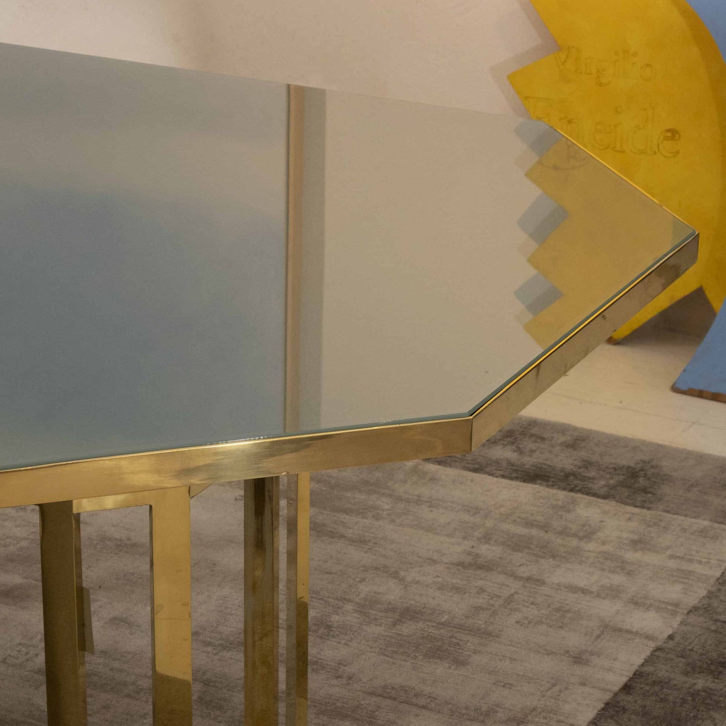 Murano Glass Dining Table – Octagonal Brass Structure with Tempered Glass Top