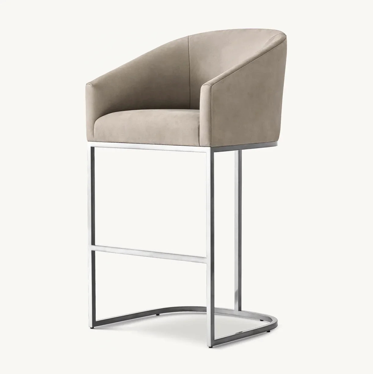 Barrelback Slope Arm Stool – Italian Leather & Burnished Brass Statement Piece