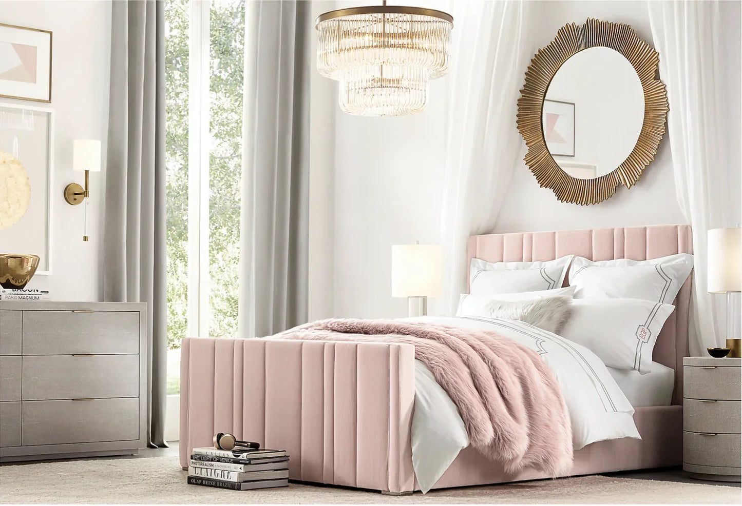 Teagan Upholstered Platform Bed – Tufted Pink Berkshire Leather Statement Piece