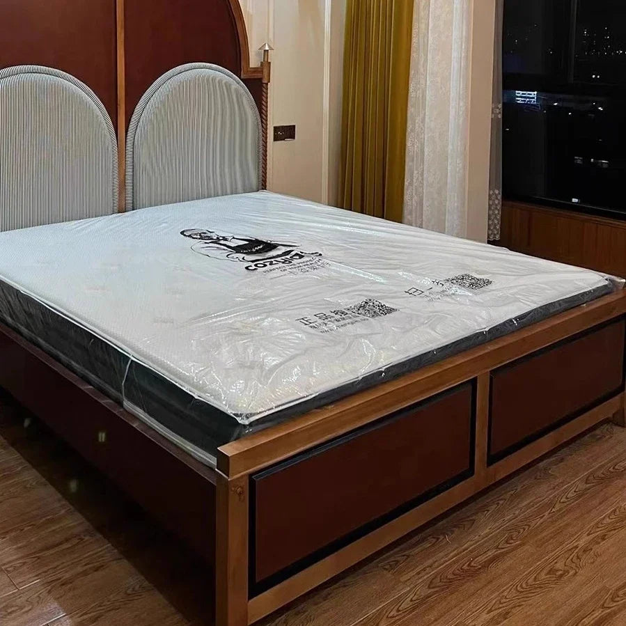 French Retro Court Bed – High-Backed Pillar Solid Birch Statement Piece