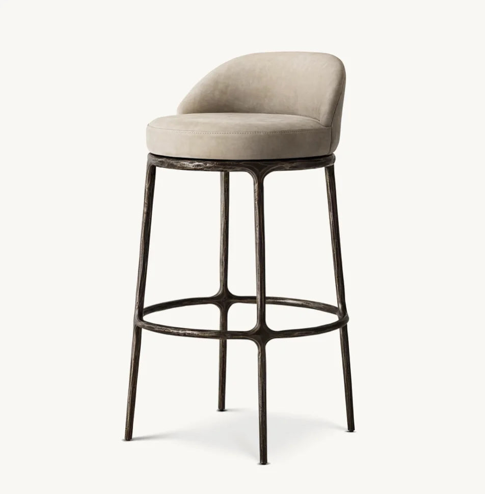 Swivel Bar Stool 36in – Vintage Hand Forged Leather & Solid Wood Modern Seating | 1600899710049