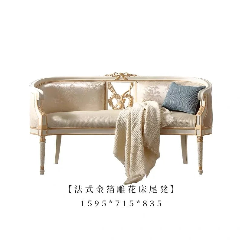 French Provincial Carved Solid Wood Bed – Luxury Gold Statement Piece | 18-1921