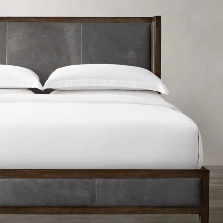 American Retro Platform Bed – Solid Wood French Soft Bag Upholstery