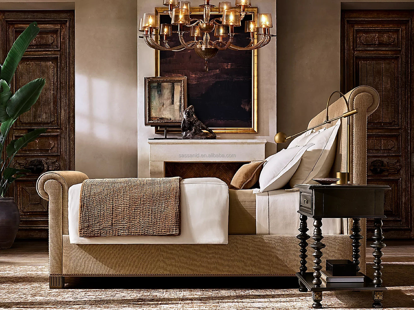 Vendome Fabric Panel Bed – Sculptural Sand Upholstered Statement Piece