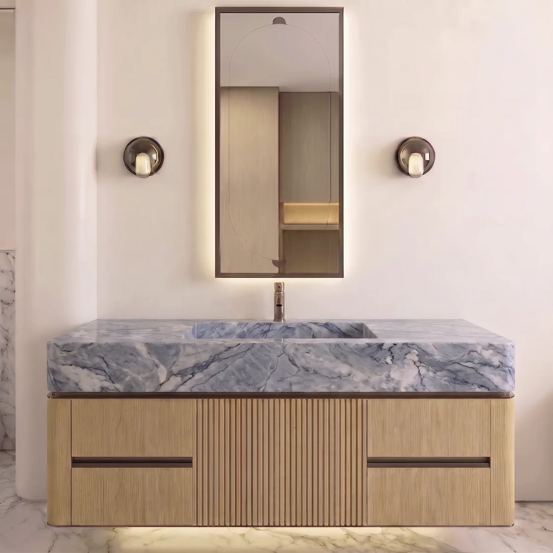 Customizable Dark Gray Wood Suspended Bathroom Cabinet Modern Minimalist