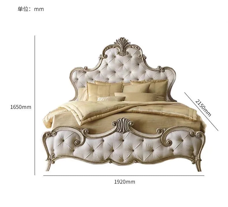 Solid Wood Bed, French Palace Carving – Birch Timber Statement Piece