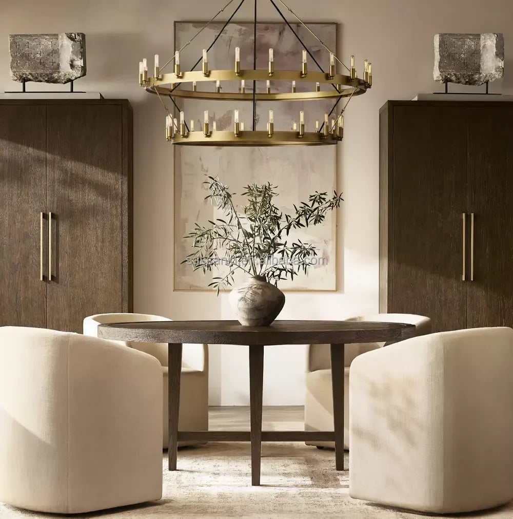 Contemporary French Round Dining Table – Grey Oak Statement Piece