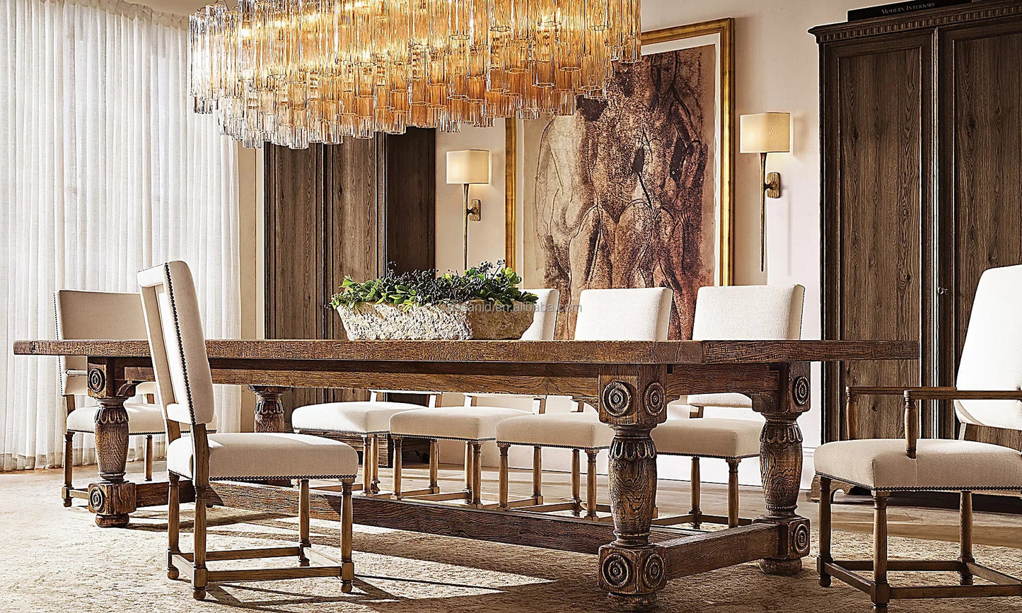 Monastery Extension Dining Table – Aged Oak & Forged Brass
