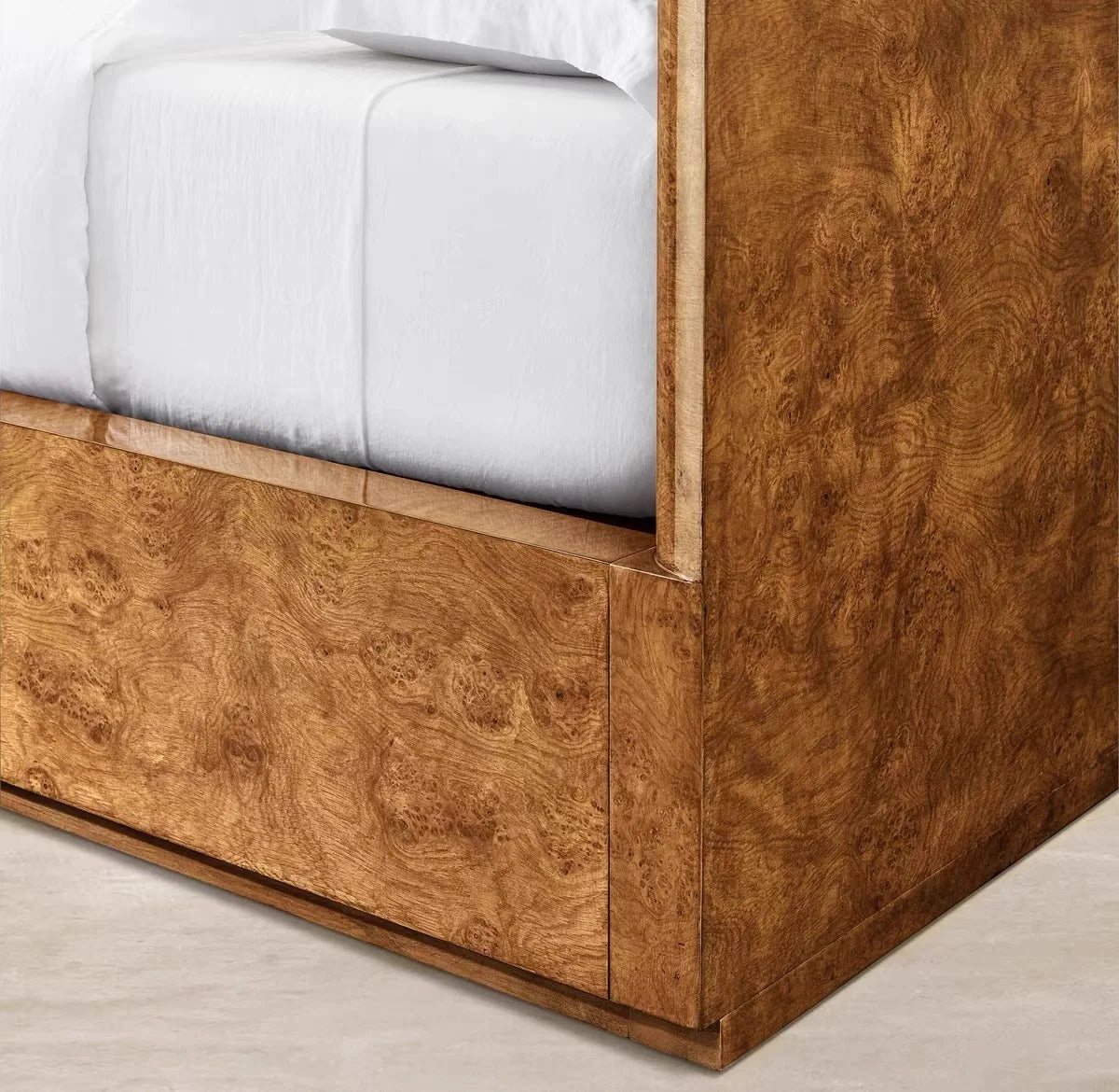 French Vintage Solid Wood Bed – Minimalist Knotty Oak Midcentury Modern Frame