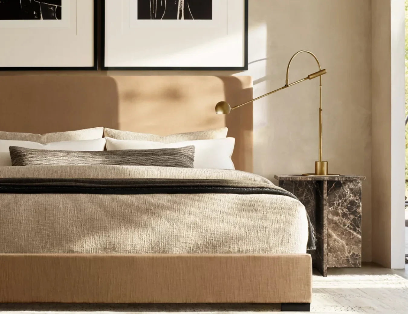 Modena Platform Bed – Customizable Fabric Panel Bed in Berkshire Leather