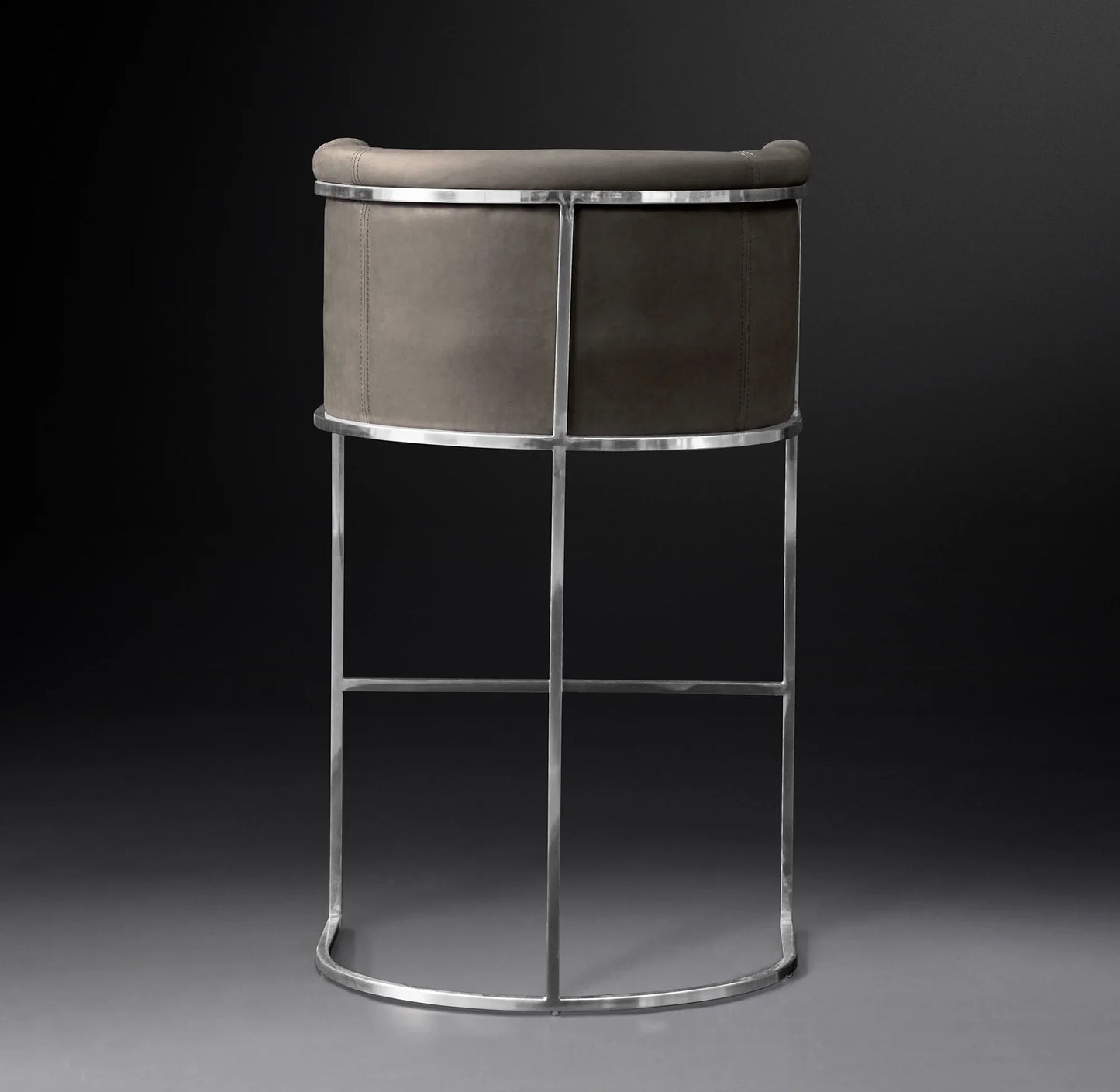 Barrel Back Bar Stool – Polished Stainless Steel & Italian Leather – Contemporary Designer Furniture