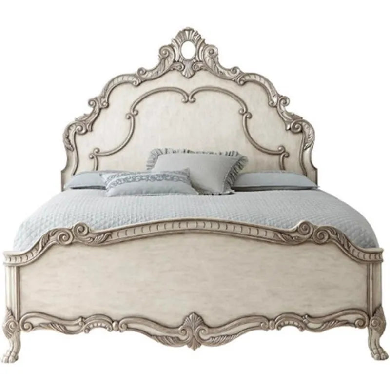 French Neoclassical Carved Bed – Solid Birch Statement Piece