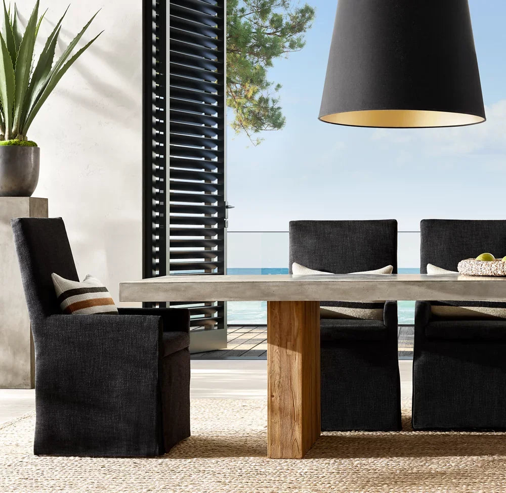 Solano Rectangular Dining Table – Bauhaus Design Polished Concrete & Teak | 1600947782270