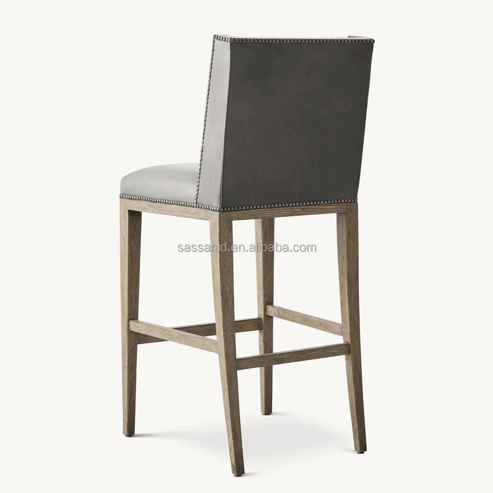 Bar & Counter Stool – Armless 1950s Modernist Leather and Solid Oak Statement Piece