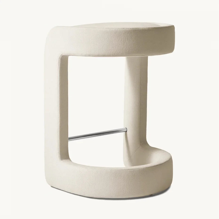 Cantilevered Bar Stool – Postmodern Fabric Seat with Oak Frame