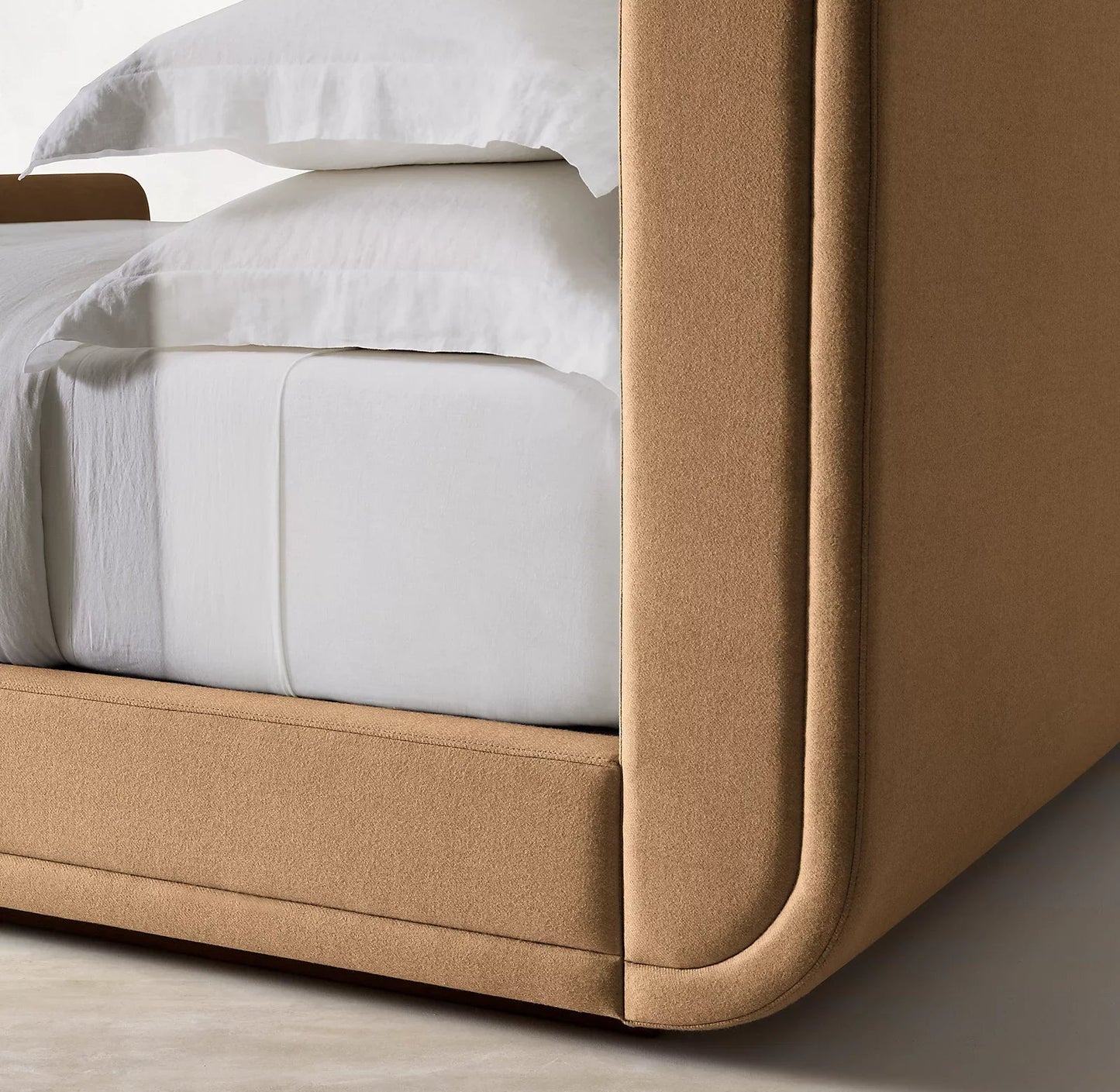 Cloud Platform Bed – Slipcovered Headboard in Berkshire Leather – Contemporary