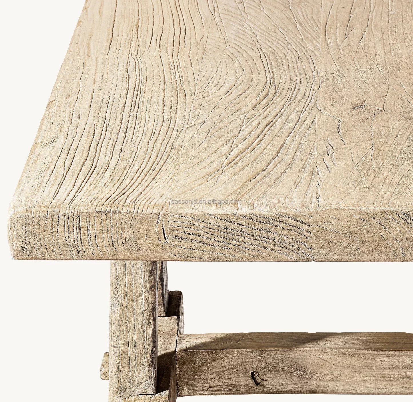 Reclaimed Elm Sawhorse Coffee Table – Sculptural Aged Oak Statement Piece
