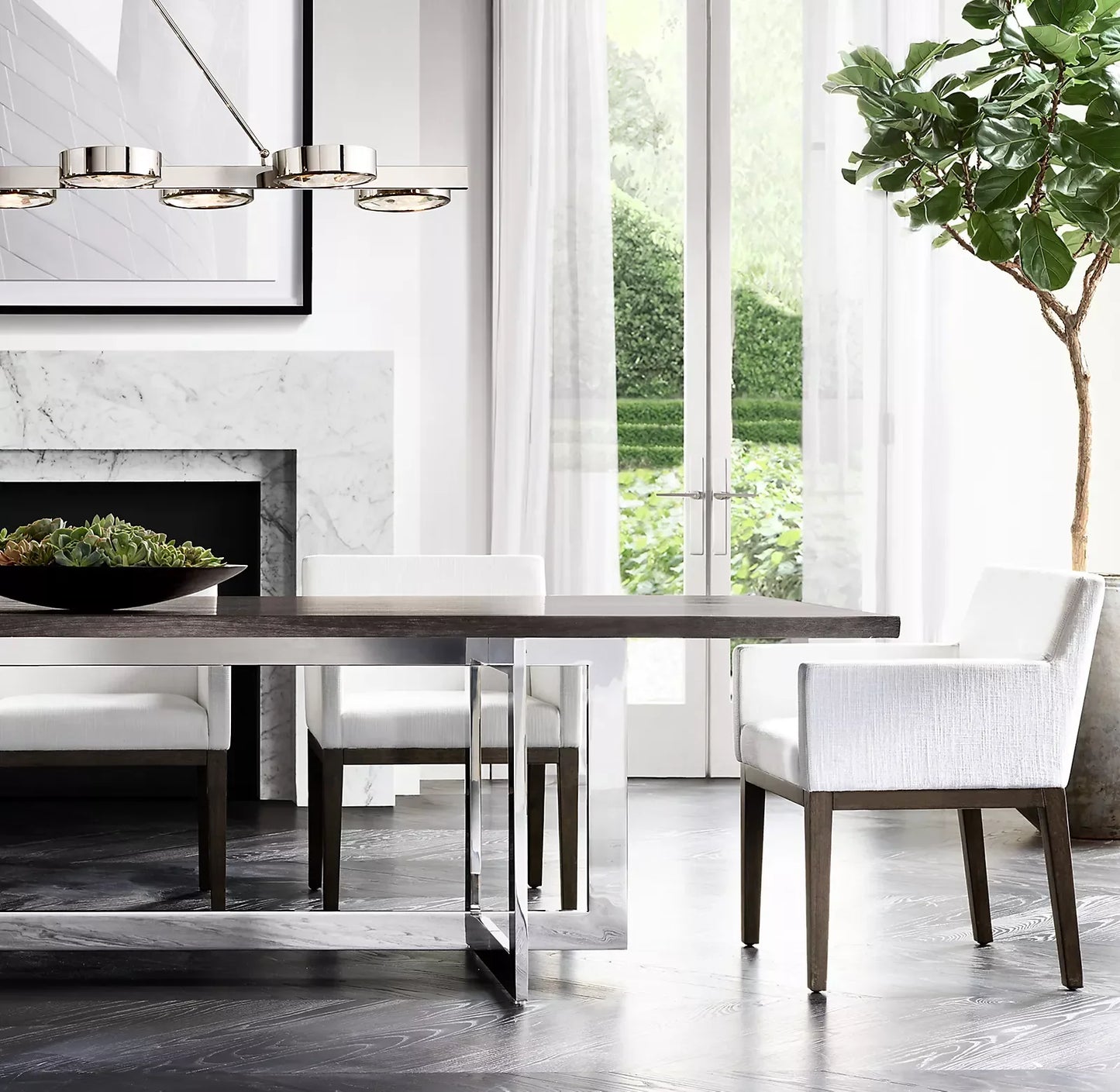 Linear Live Edge Dining Table – Solid Wood & Polished Brass Statement Piece
