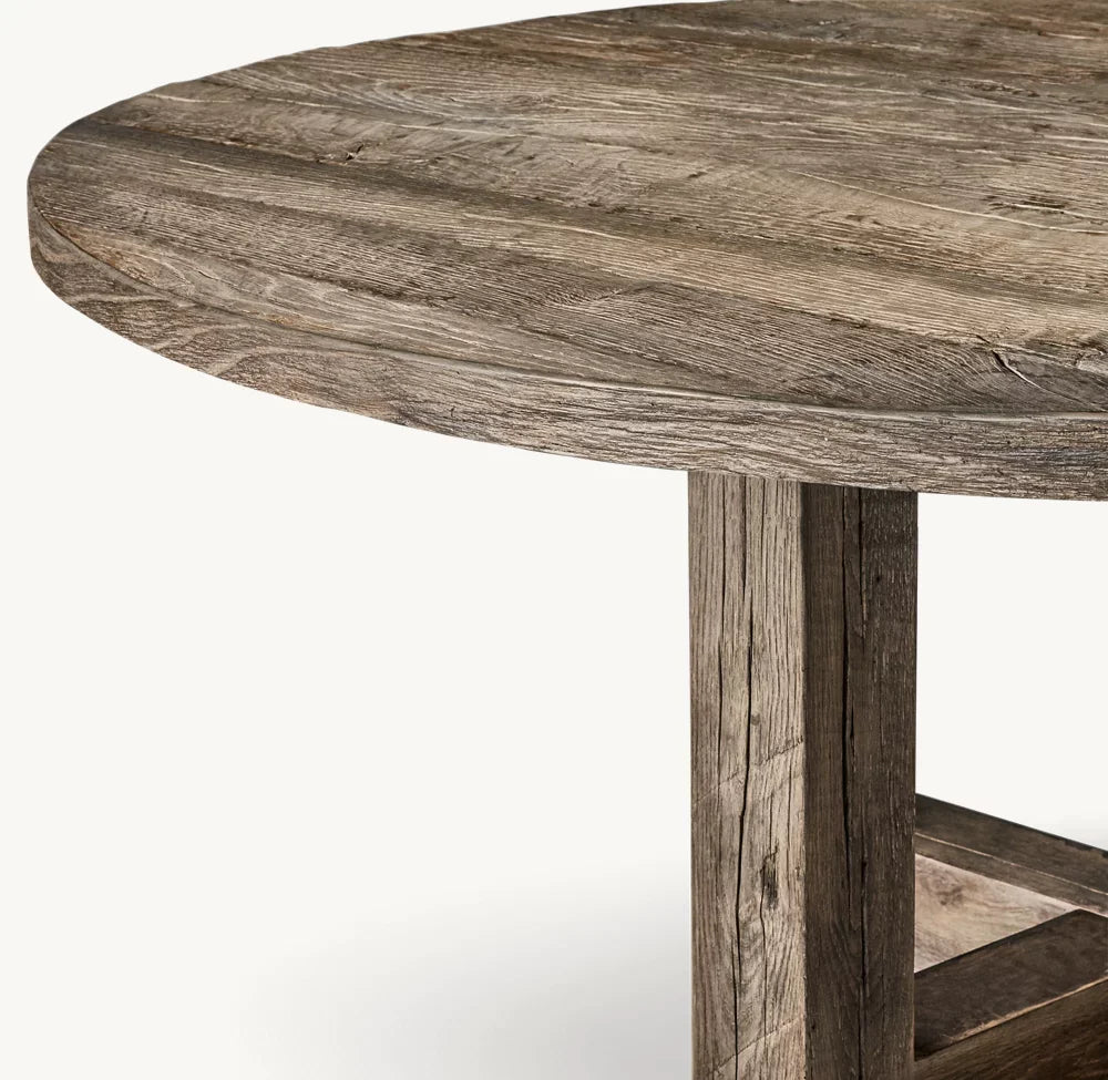 Round Dining Table – Organic Salvaged Wood Reclaimed Oak Piece | 650-690