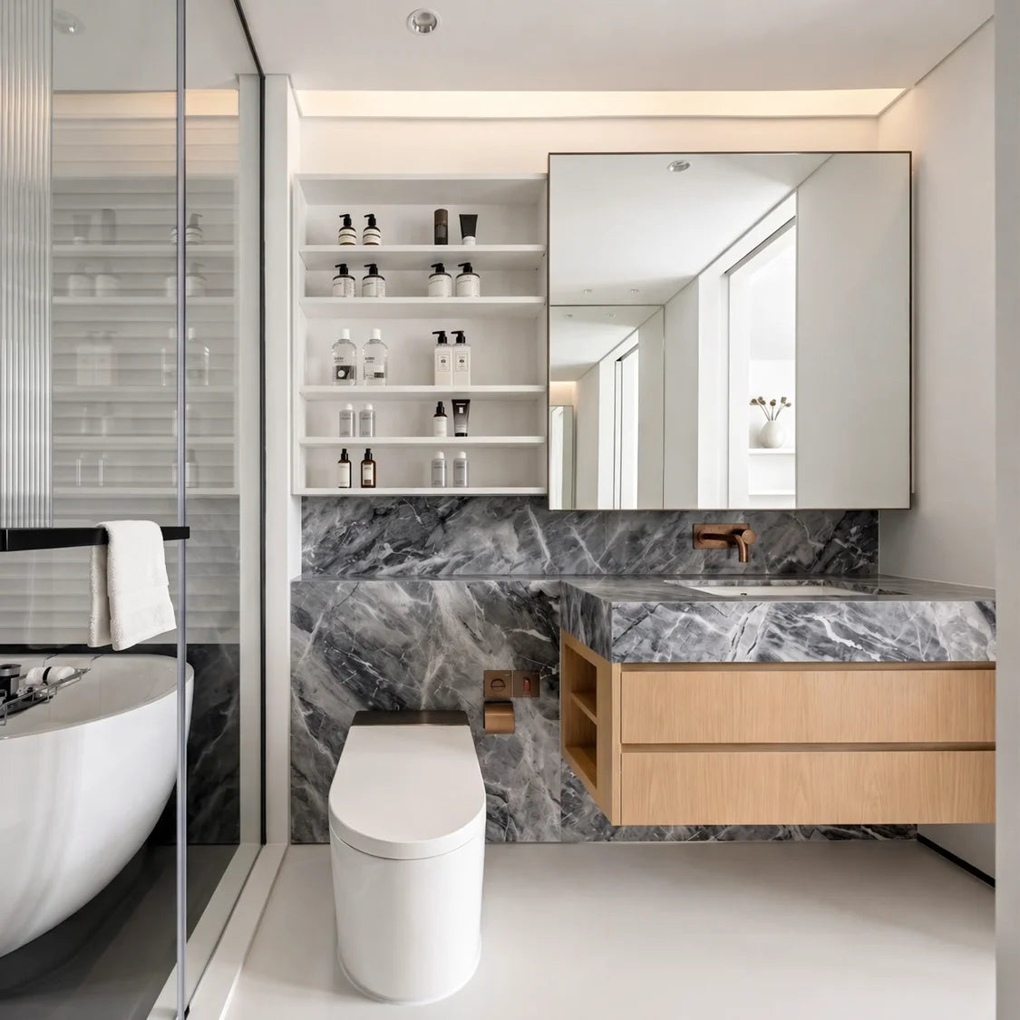 Modern Wall Mount Bathroom Vanity Cabinet with LED Mirror 80cm