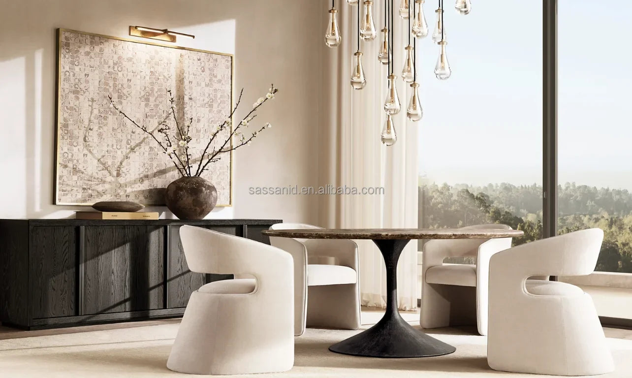 Sassanid Round Dining Table – Brown Emperador Marble Designer Statement Piece