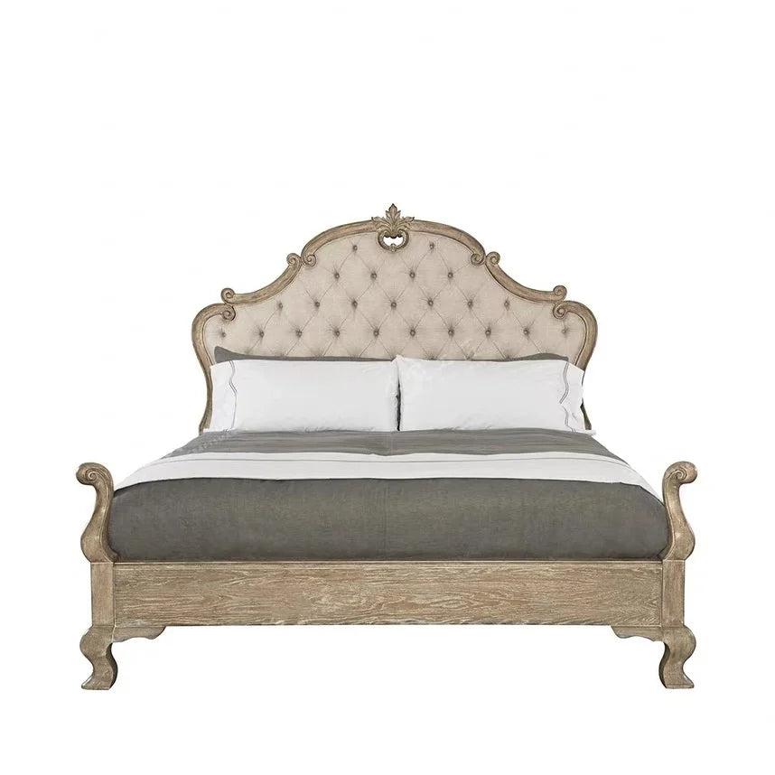 Solid Wood Bed – Hand-Carved Pine and Birch Frame – French Country Style