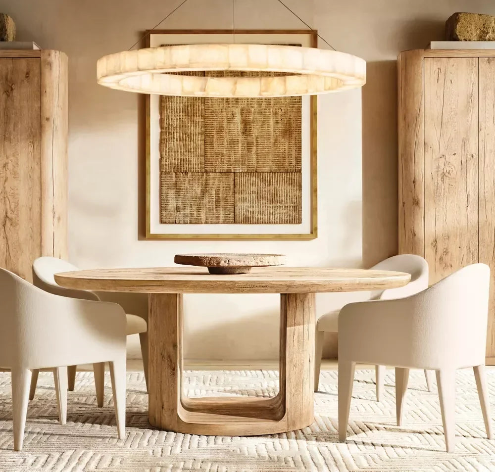 Oslo Round Dining Table – Contemporary Open Pedestal Aged Oak Statement Piece