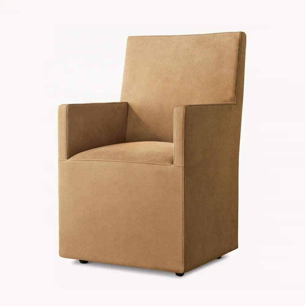 Ellison Dining Armchair – High-Back Leather Track Arm Statement Piece