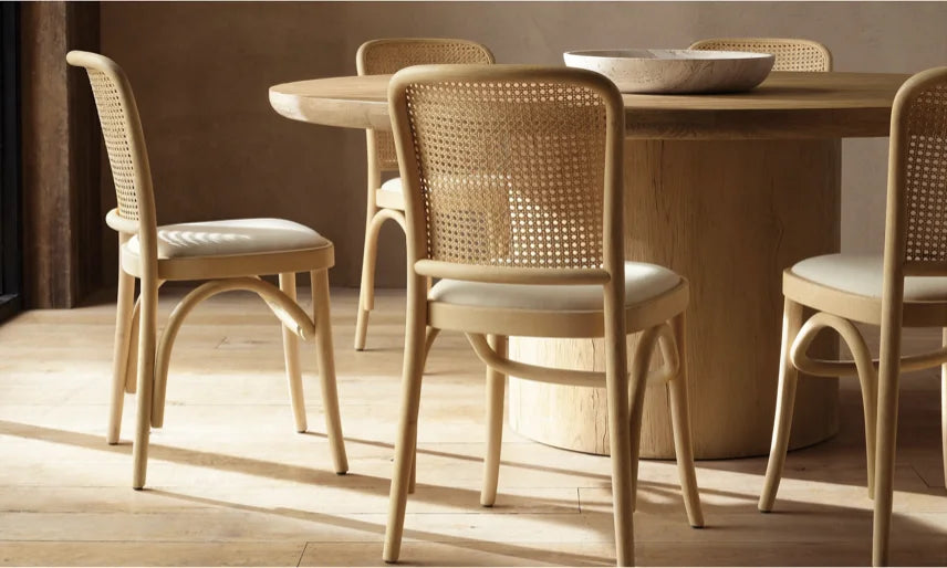 Juliette Cane Back Dining Side Chair – Solid Oak and Leather Mid-Century Design