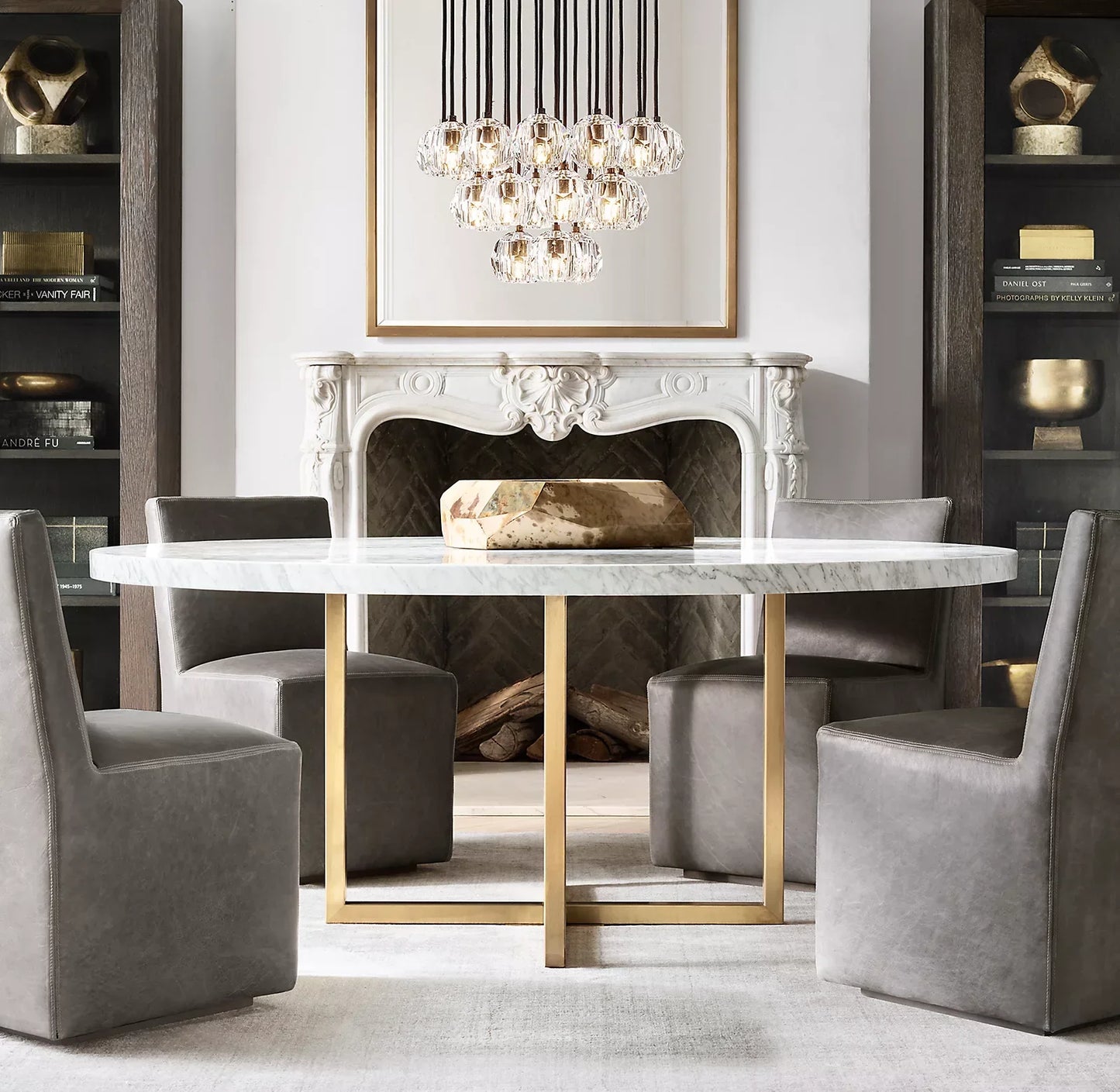 Ellis Dining Side Chair – Midcentury Geometric Solid Oak Italian Leather