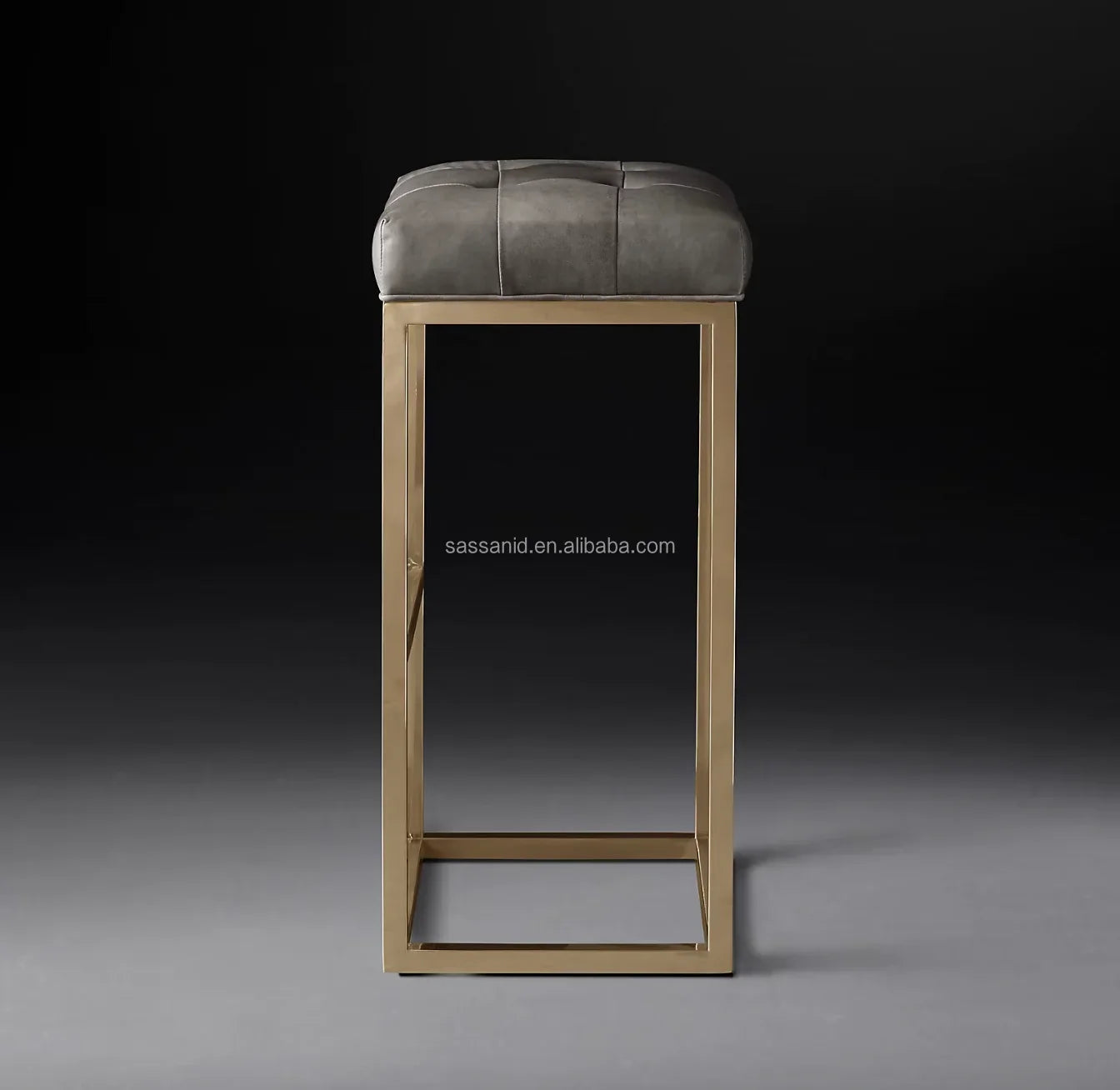Reese Tufted Leather Bar Stool – Brass Frame Contemporary Designer Seating