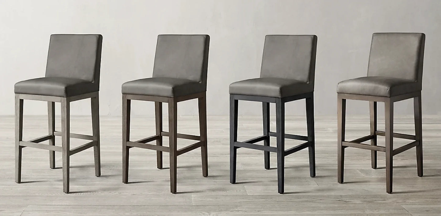Morgan Bar & Counter Stool – Armless Mid-Century Grey Oak & Leather Statement Piece