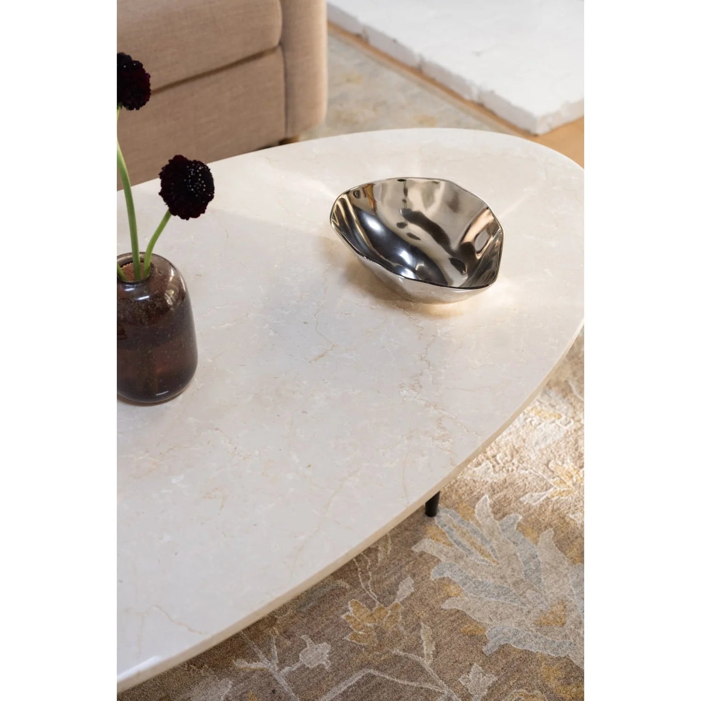 Luxury Beige Marble Coffee Table Modern Italian Style for Villa