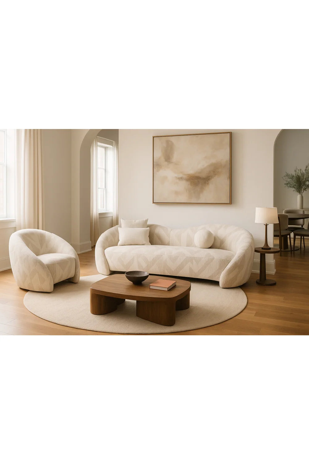 Luxury Beige Patterned Fabric Sofa Modern Italian Style for Villa