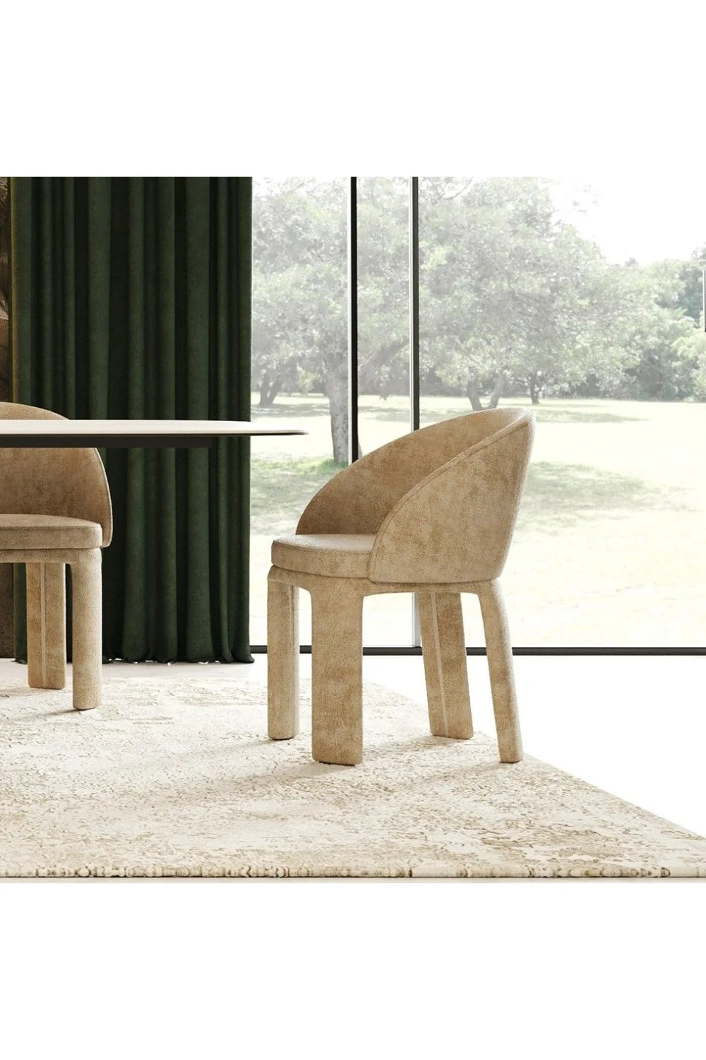 Luxury Beige Velvet Curved Modern Dining Chair European Style for Villa