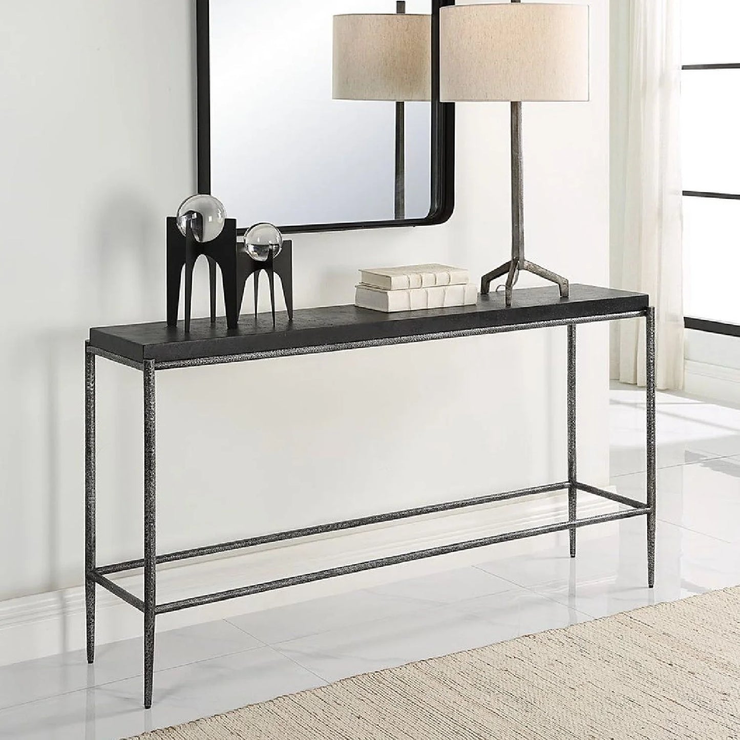 Luxury Black Concrete Console Table Modern Italian Style for Villa