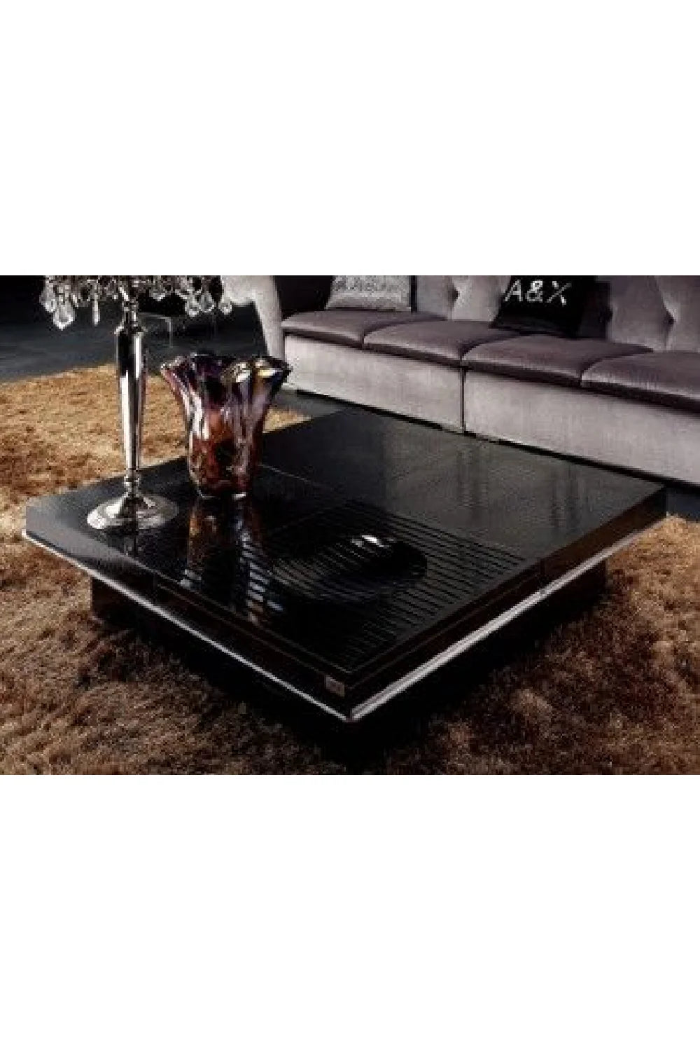 Luxury Black Crocodile Extendable Coffee Table Modern Italian Style for Villa