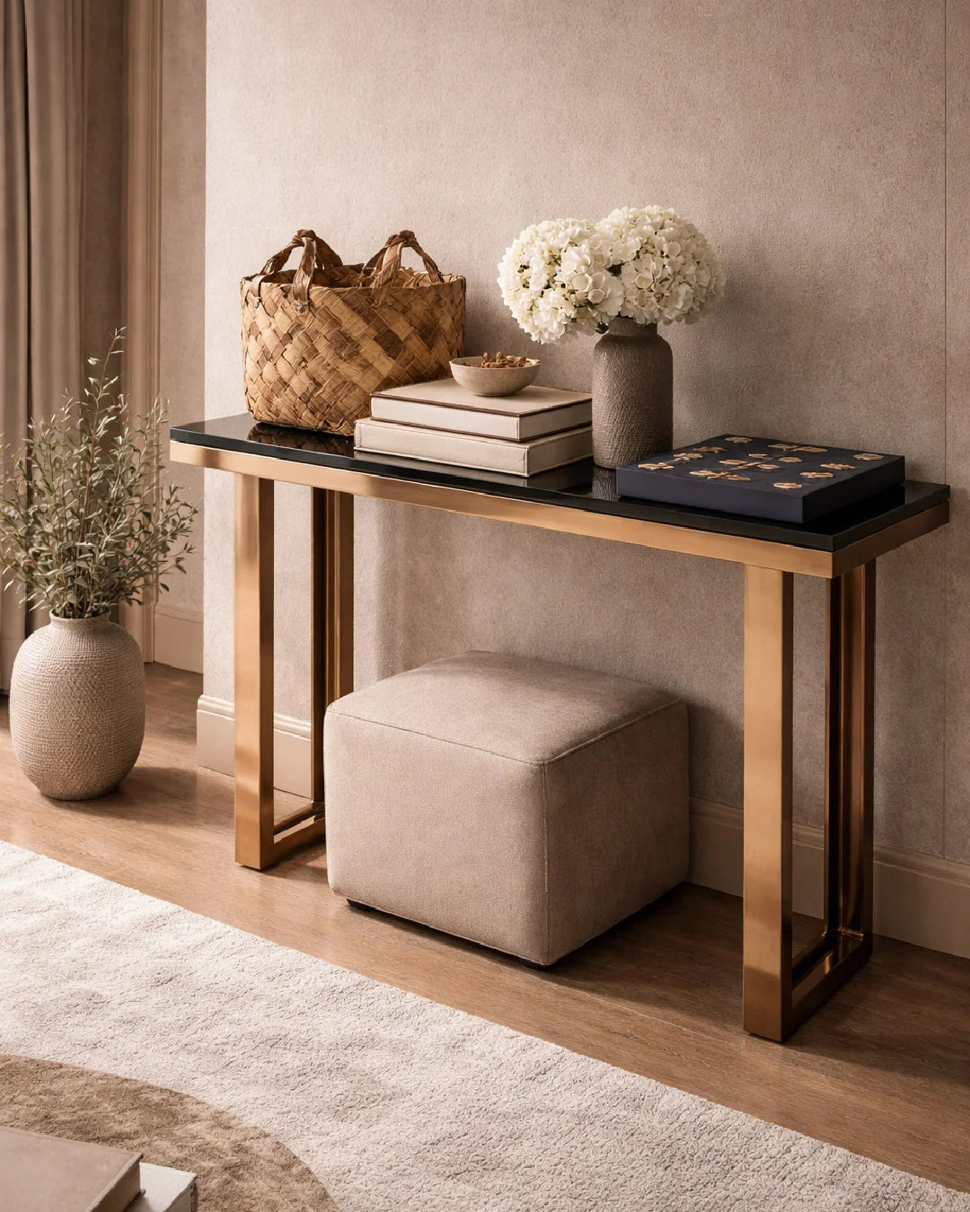 Luxury Black Glass Console Table Modern Italian Style for Villa