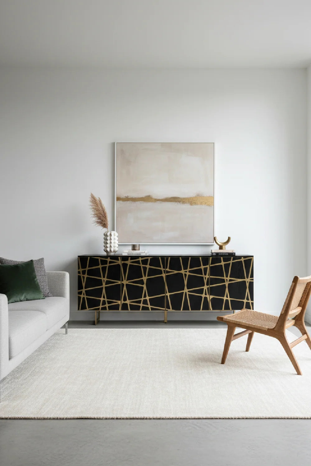 Luxury Black Oak 4-Door Sideboard European Style for Villa