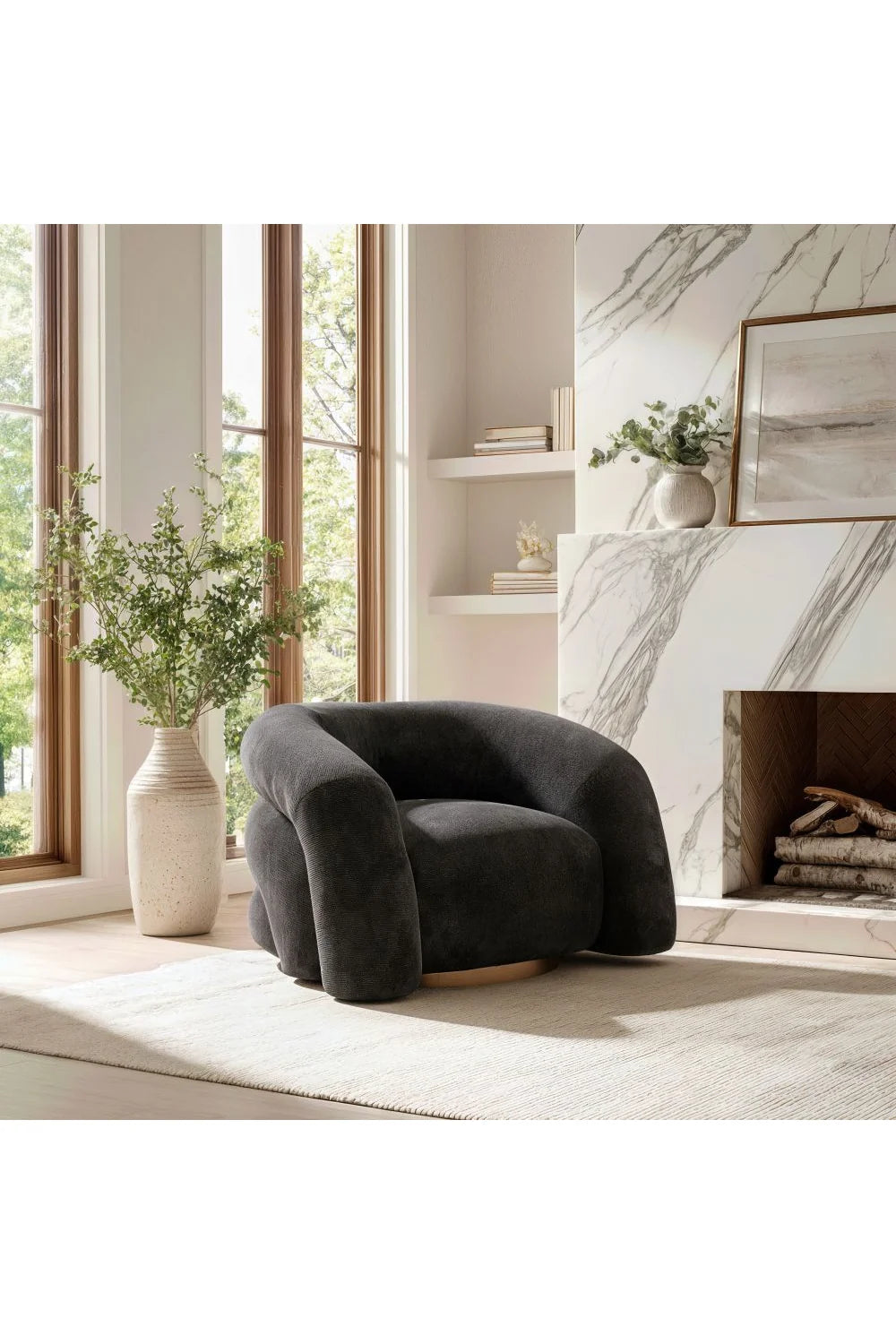 Luxury Black Velvet Accent Chair Modern European Style for Villa