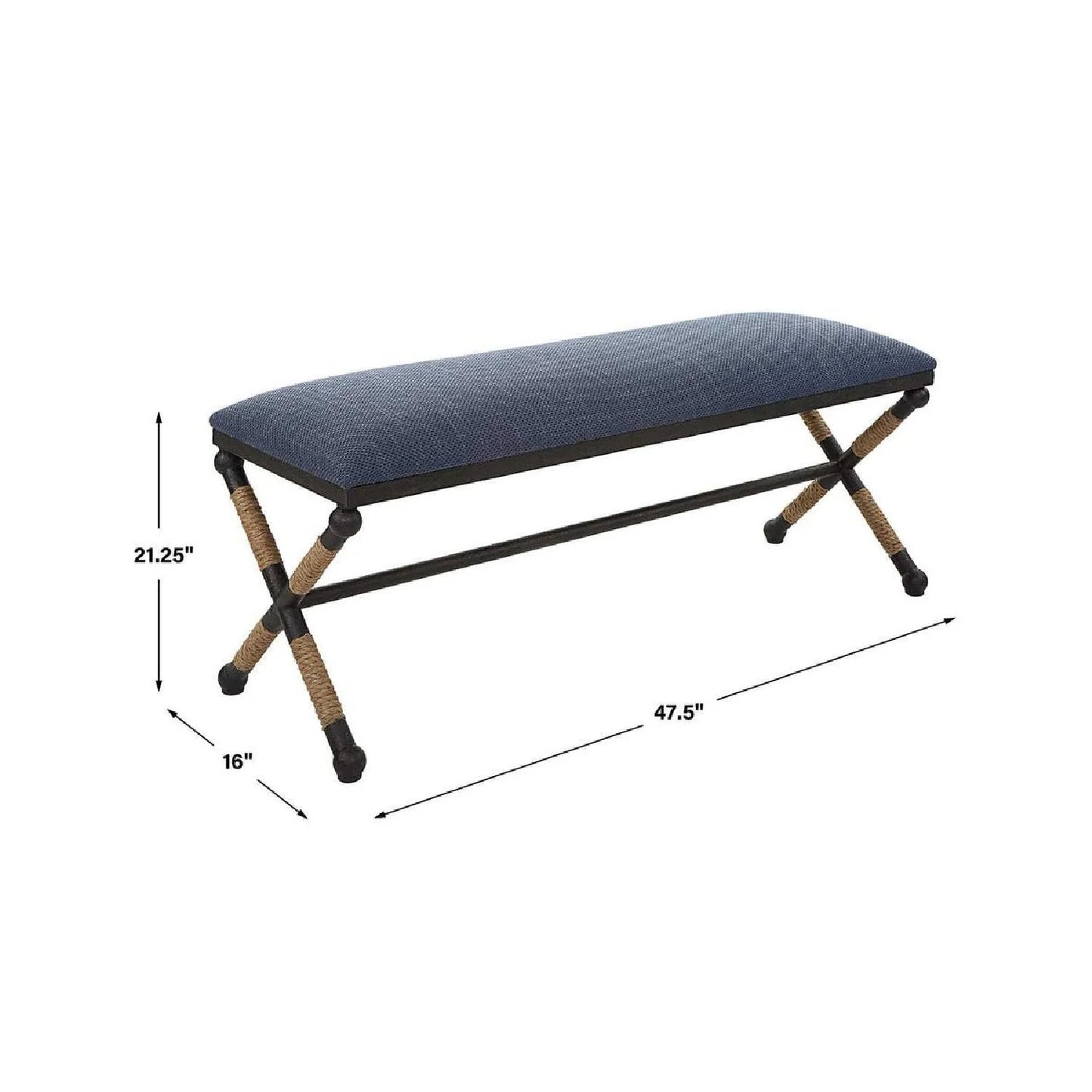 Luxury Blue Cotton Blend Bench European Style for Villa