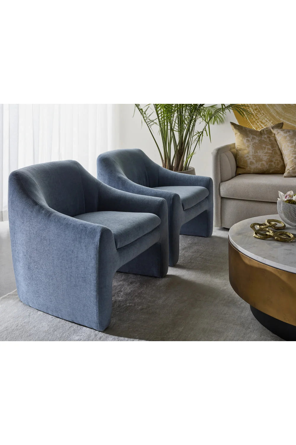 Luxury Blue Fabric Accent Chair European Style for Villa
