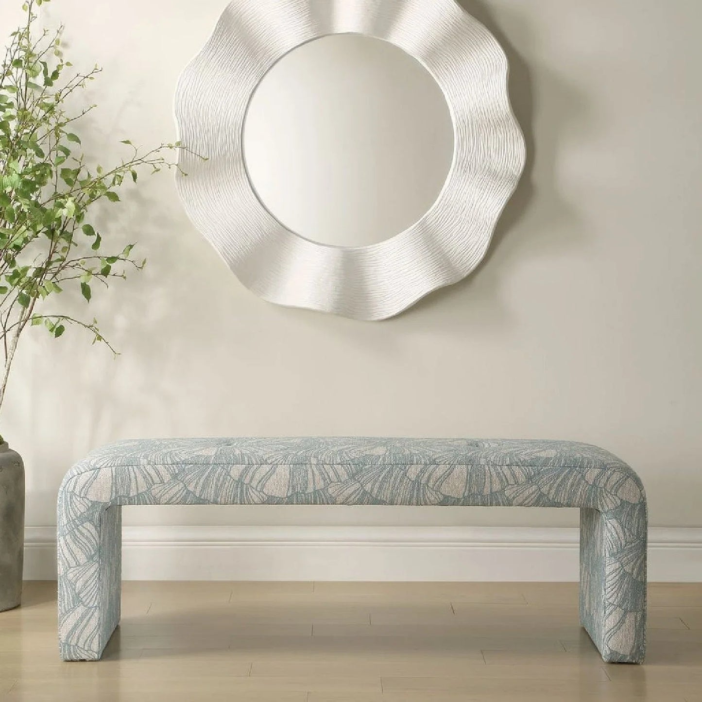 Luxury Blue Shell Printed Bench European Style for Villa