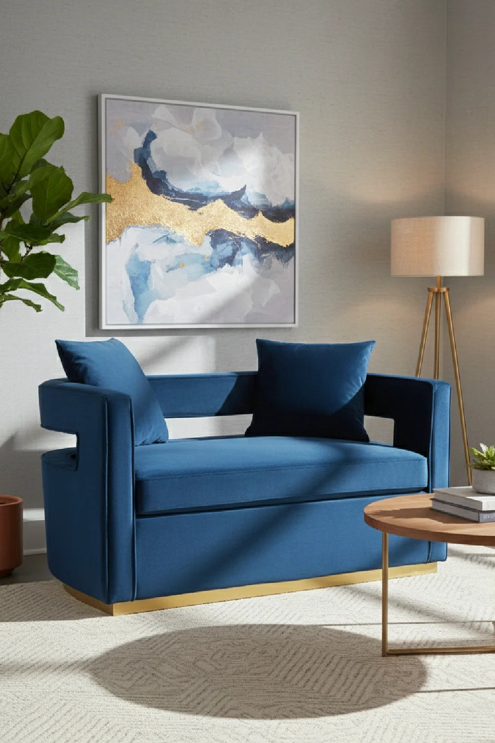 Luxury Blue Velvet Loveseat Sofa Modern Italian Style for Villa