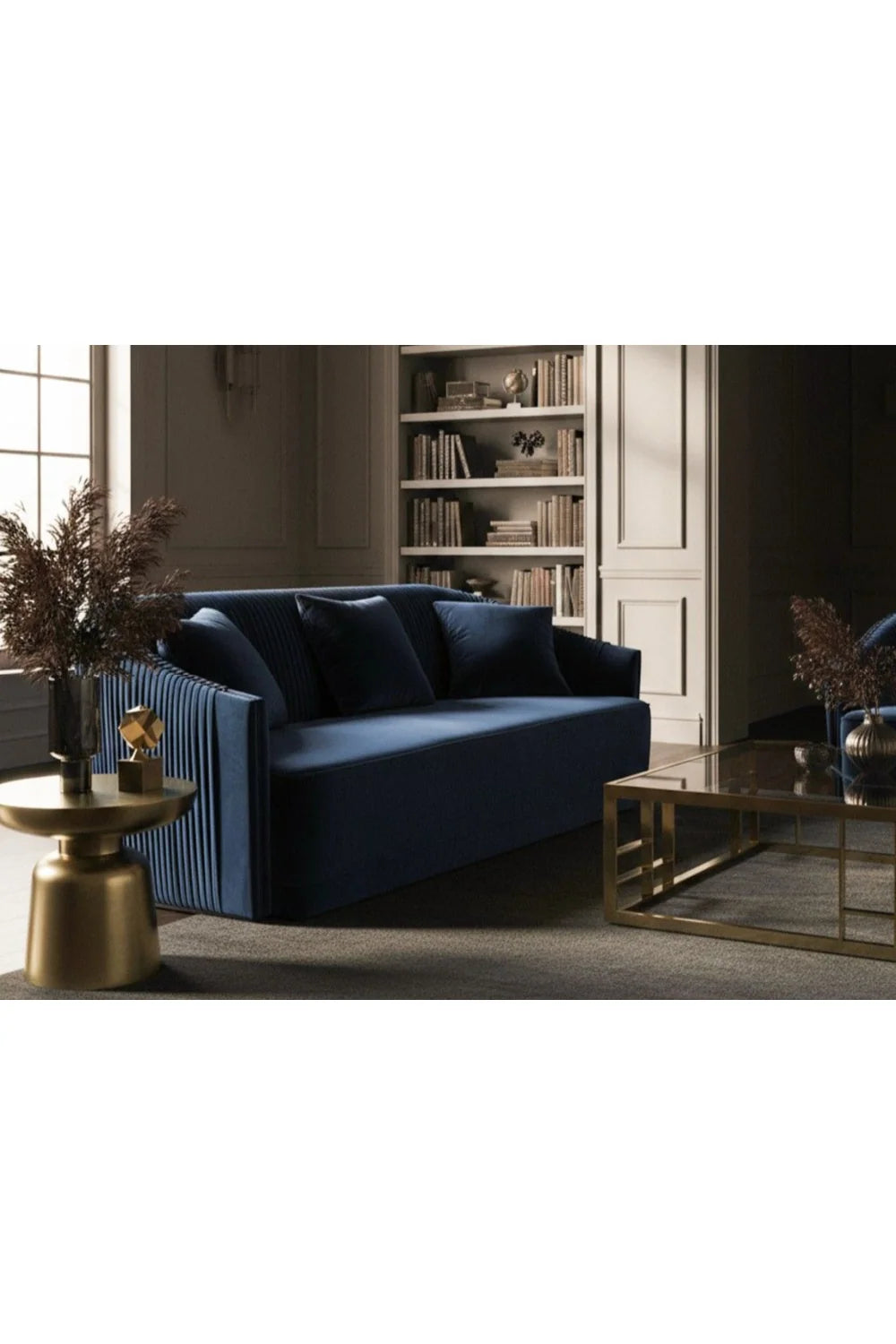 Luxury Blue Velvet Sofa Modern Italian Style for Villa