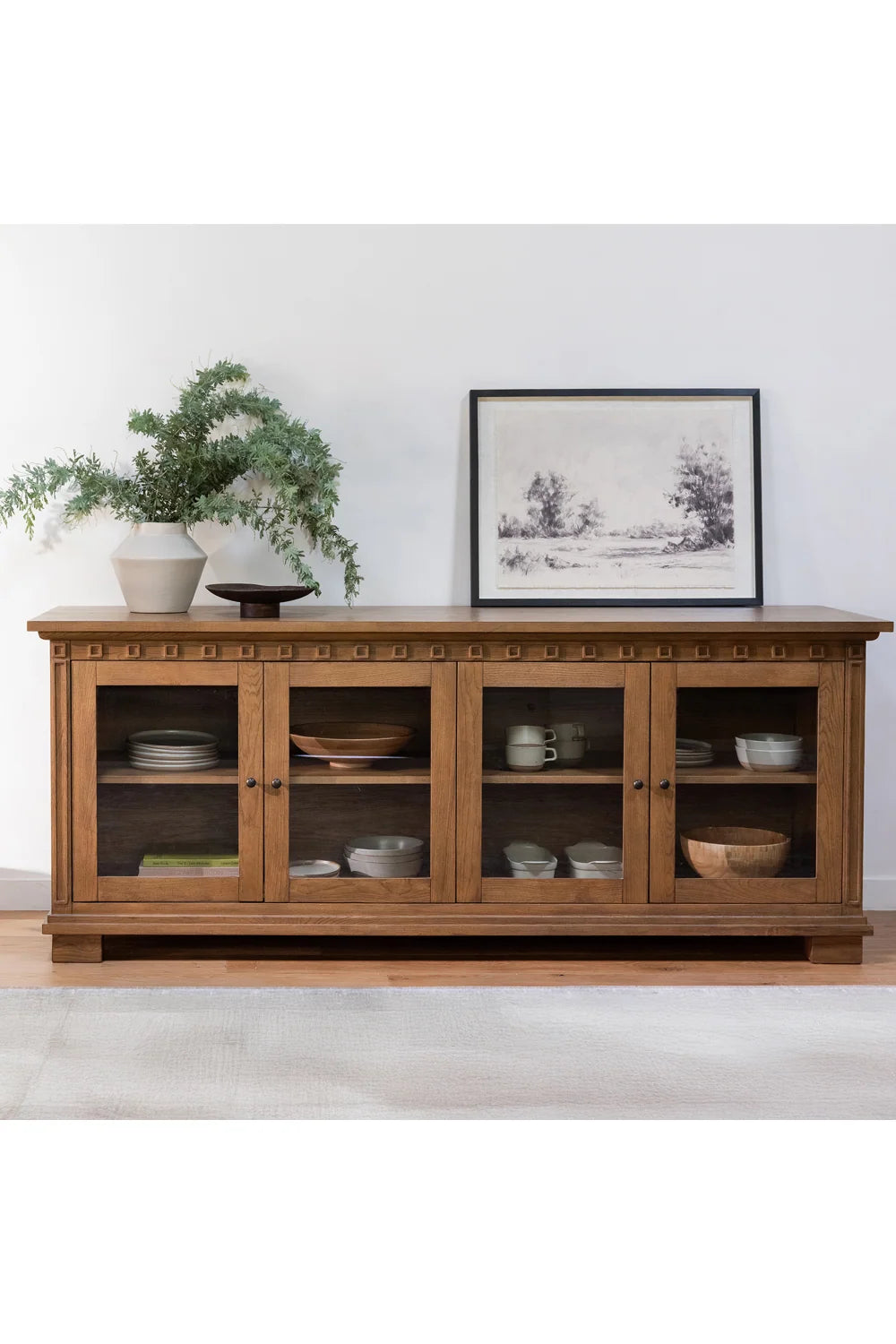 Luxury Brown Ash 4-Door Sideboard European Style for Villa