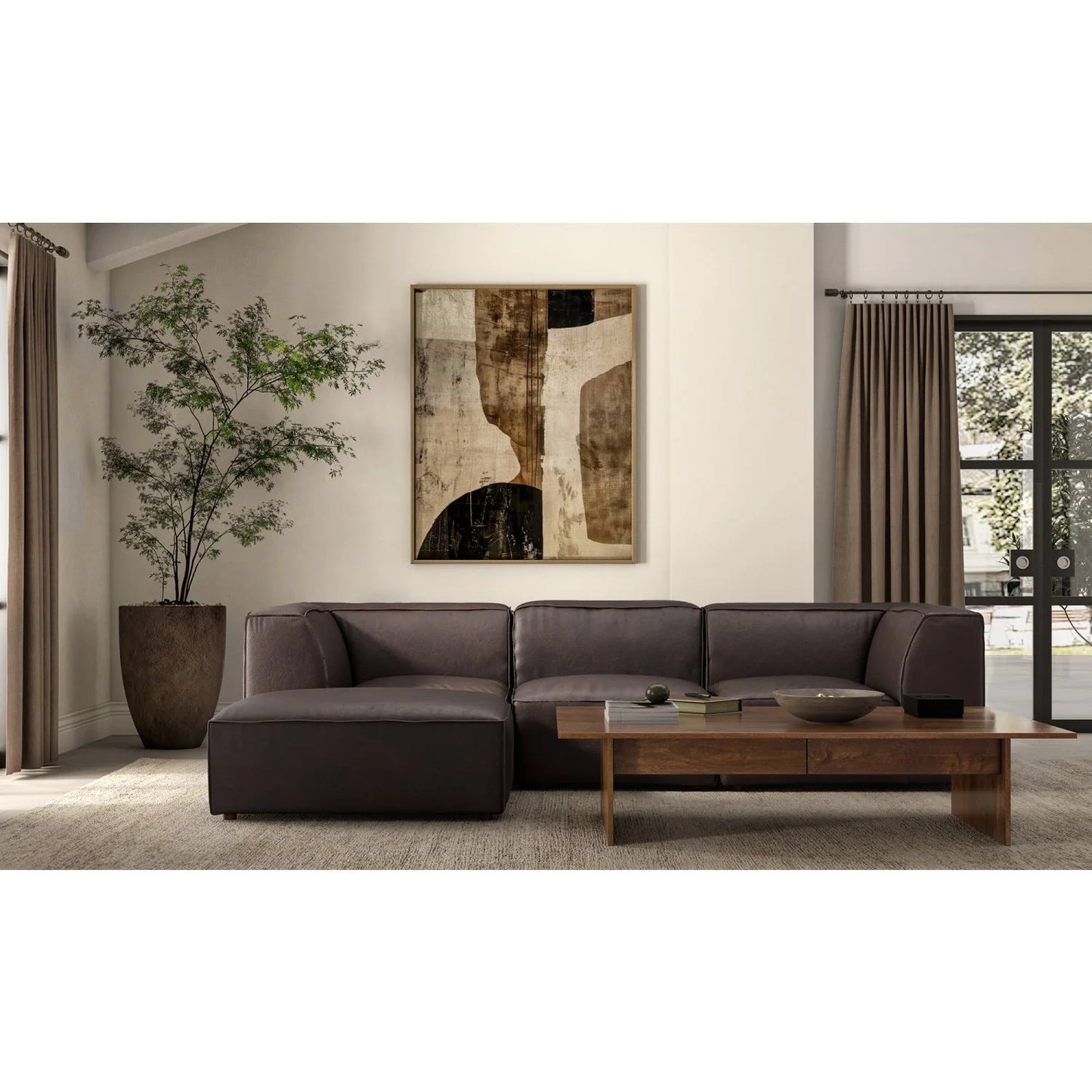 Luxury Brown Leather Corner Chair Modern Italian Style for Villa
