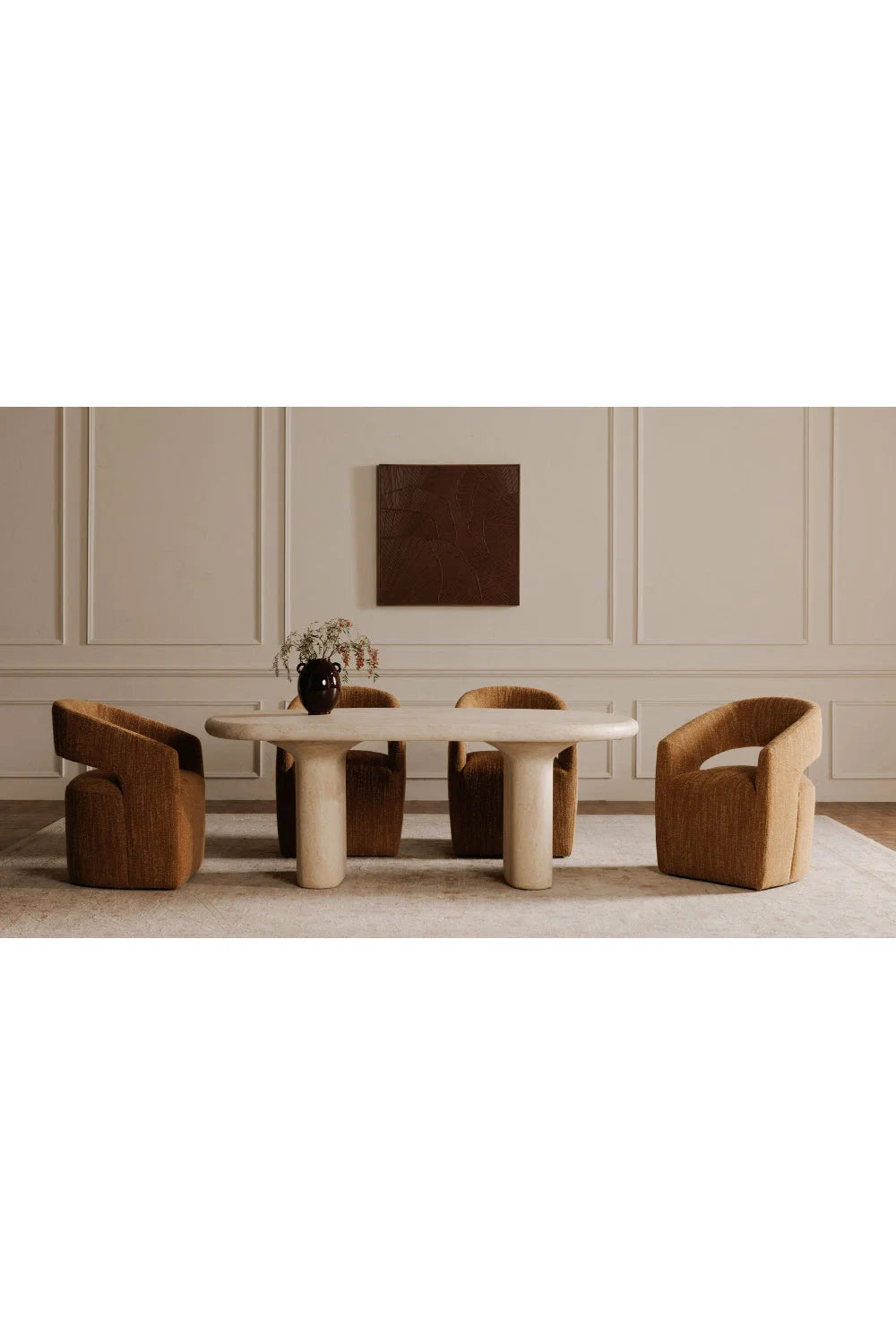 Luxury Brown Open Back Wheeled Modern Dining Armchair European Style for Villa